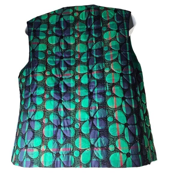 Vintage 70s Vest Womens Size M Green Flower Quilted Polyester Open Front - Picture 2 of 10